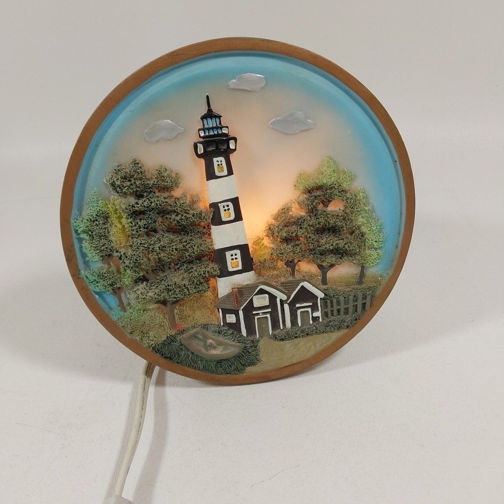 Bodie Island NC Lighthouse Night Light Scene Table Lamp Nautical Decor - WORKS